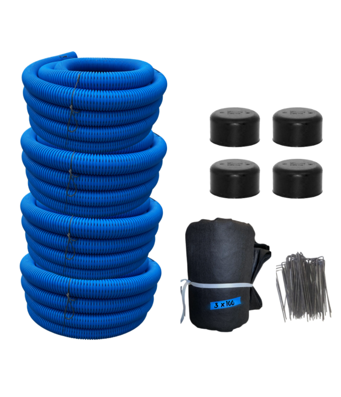 <span class="tr-grid">TORRENTIAL RAIN™ </span>  3 in. High Octane <span style="font-size: 60%; vertical-align: super;">®</span> Armor 8-Row, Starter Quad Pack Kit </br> <span class="ca-dim"> 3 in. x 400 ft. perforated pipe</span>