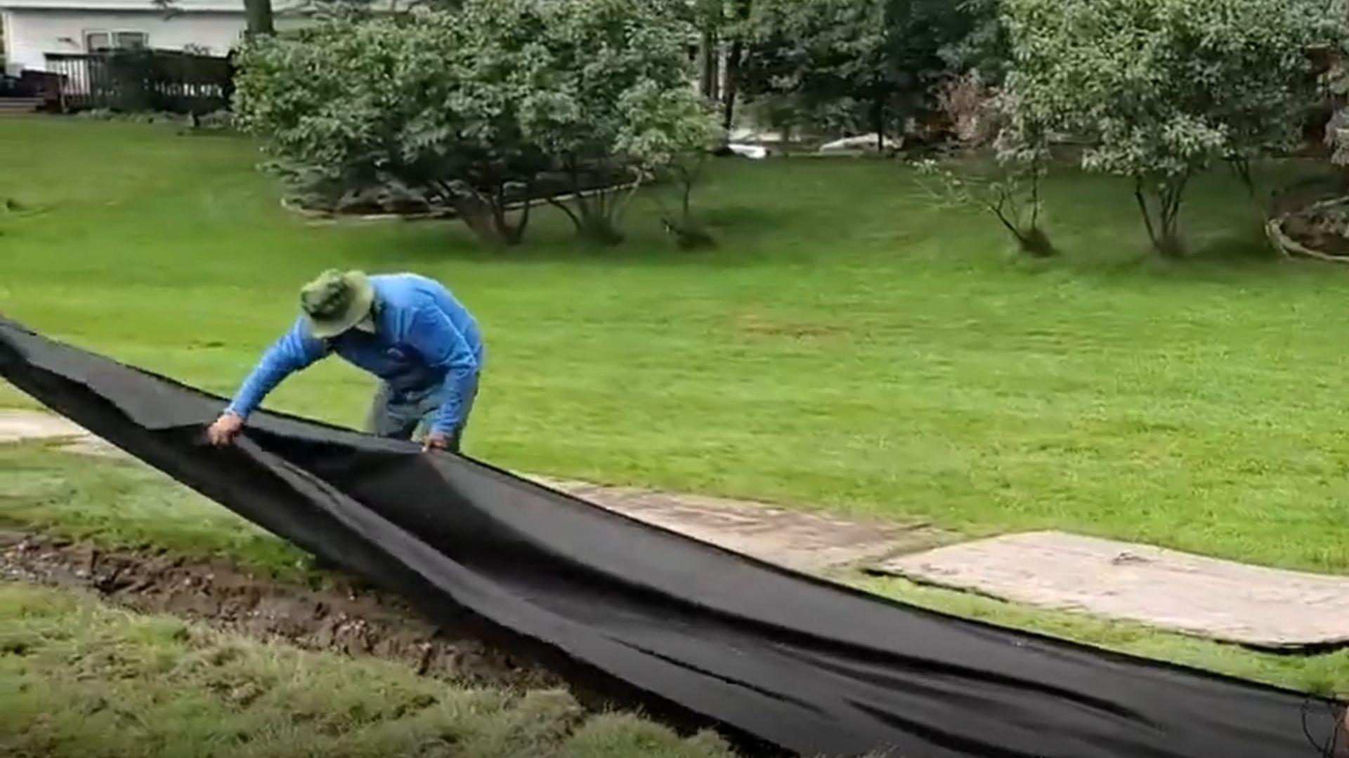 Installing 8-ounce French Drain Fabric