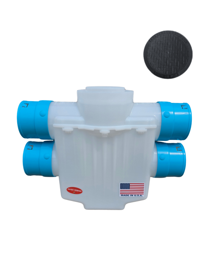 <span class="tr-grid">TORRENTIAL RAIN™ </span> 6 in. 4-Way Connect Catch Basin</br> <span class="ca-dim">3½ in. Double Pipe System</span> - Image 4