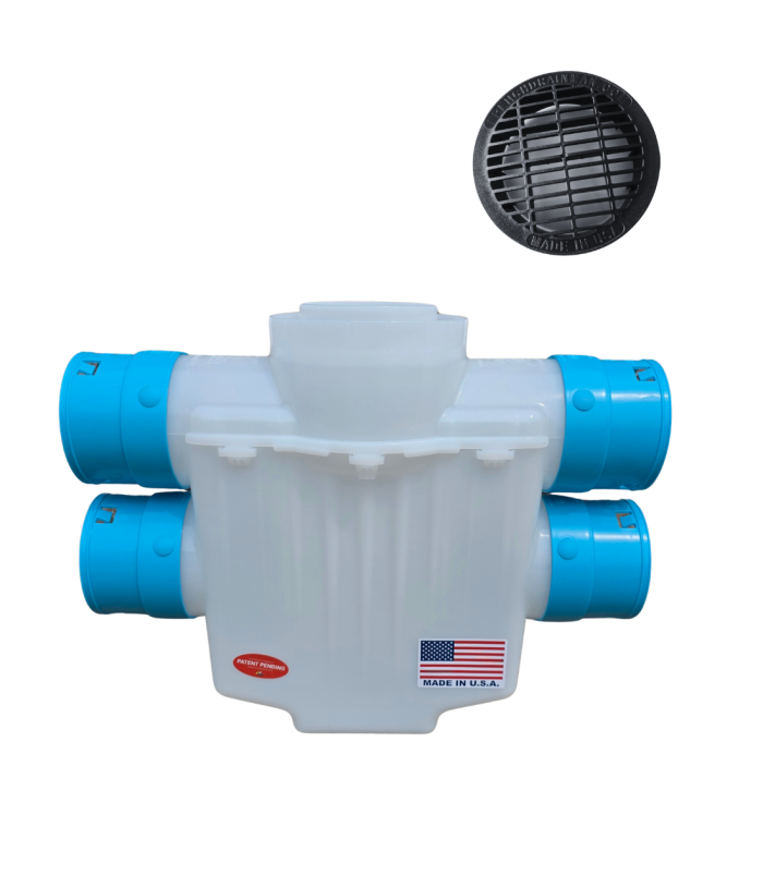 <span class="tr-grid">TORRENTIAL RAIN™ </span> 6 in. 4-Way Connect Catch Basin</br> <span class="ca-dim">3½ in. Double Pipe System</span> - Image 6