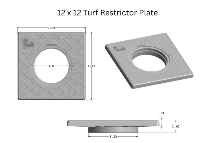 <span class="tr-grid">TORRENTIAL RAIN™ </span>  Turf Restrictor Plate & Solid Cover - No Fittings  </br> <span class="ca-dim">12 x 12 in. with 6 in. Solid Cover</span></br><p class="ca-sale"> 40% Off</p> - Image 3