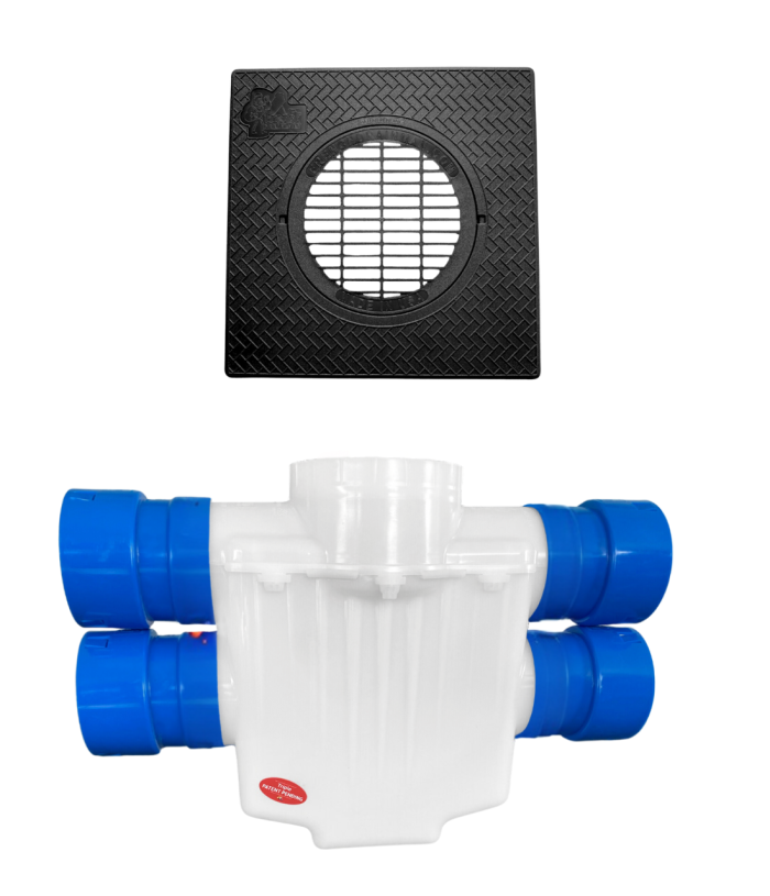 <span class="tr-grid">TORRENTIAL RAIN™ </span> 4-Way Connect 12 x 12 Catch Basin</br> <span class="ca-dim">Double Pipe System</span> - Image 4