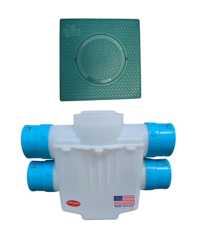 <span class="tr-grid">TORRENTIAL RAIN™ </span> 4-Way Connect 12 x 12 Catch Basin</br> <span class="ca-dim">3½ in. Double Pipe System</span> - Image 4