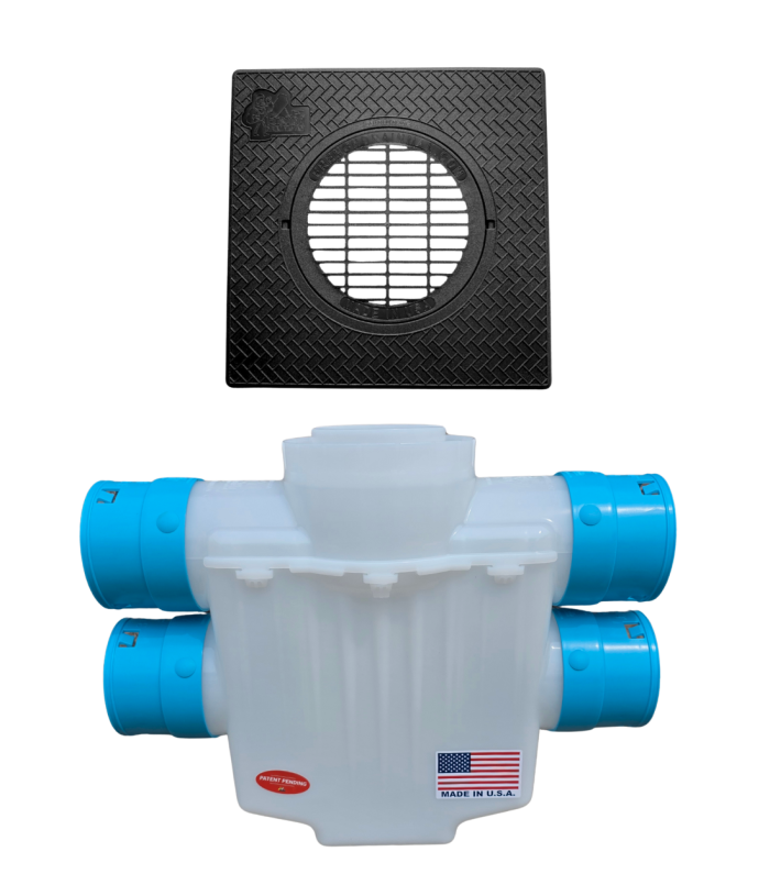 <span class="tr-grid">TORRENTIAL RAIN™ </span> 4-Way Connect 12 x 12 Catch Basin</br> <span class="ca-dim">3½ in. Double Pipe System</span> - Image 5
