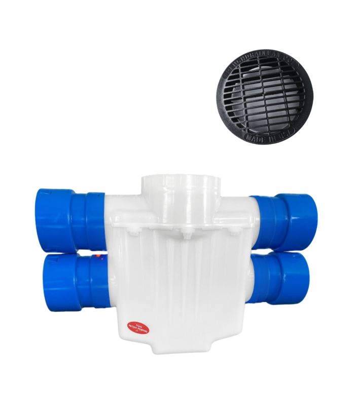 <span class="tr-grid">TORRENTIAL RAIN™ </span> 6 in. 4-Way Connect Catch Basin</br> <span class="ca-dim">Double Pipe System</span> - Image 5