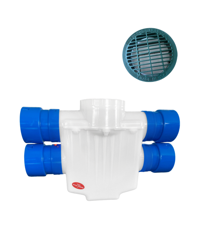 <span class="tr-grid">TORRENTIAL RAIN™ </span> 6 in. 4-Way Connect Catch Basin</br> <span class="ca-dim">Double Pipe System</span>