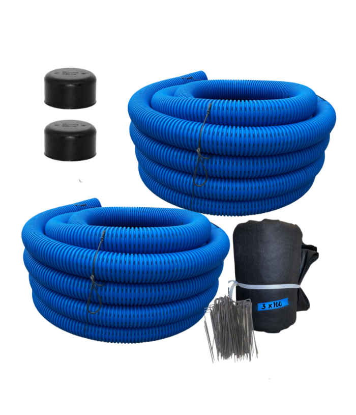 <span class="tr-grid">TORRENTIAL RAIN™ </span> 3 in. High Octane <span style="font-size: 60%; vertical-align: super;">®</span> Armor 8-Row, Starter French Drain Kit</br> (Double Pipe System)</br> <span class="ca-dim"> 3 in. x 200 ft. perforated pipe</span>