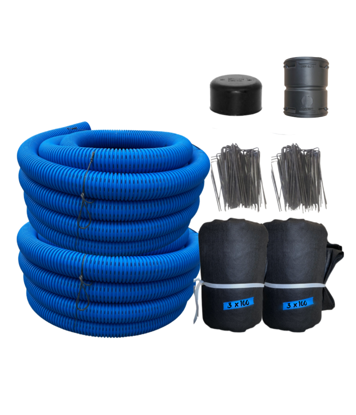 <span class="tr-grid">TORRENTIAL RAIN™ </span> 3 in. High Octane <span style="font-size: 60%; vertical-align: super;">®</span> Armor 8-Row, Starter French Drain Kit</br> (Single Pipe System)</br> <span class="ca-dim"> 3 in. x 200 ft. perforated pipe</span>