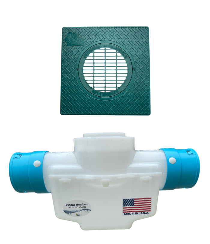 <span class="tr-grid">TORRENTIAL RAIN™ </span>12x12 Catch Basin with Grate </br> <span class="ca-dim">Connects to 3½ in. Corrugated</span>