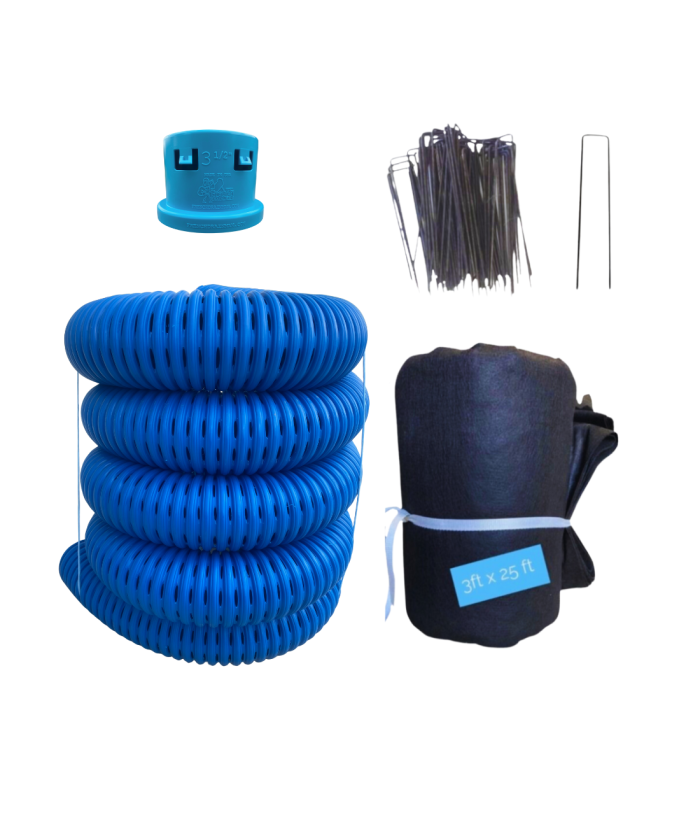 <span class="tr-grid">TORRENTIAL RAIN™ </span> 3½ in. French Drain Kit (Kit 25) </br> <span class="ca-dim">3½ in. x 19 ft. perforated pipe</span></br><span class="ca-ship">Free Shipping!</span>