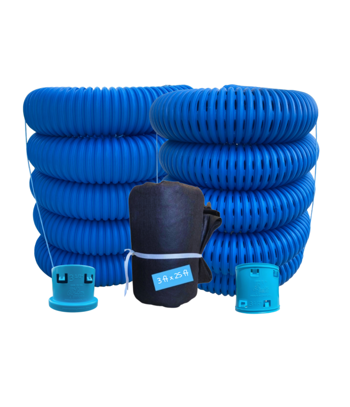 <span class="tr-grid">TORRENTIAL RAIN™ </span> 3½ in. French Drain with Discharge Line (Kit 20) </br> <span class="ca-dim">3½ in. x 19 ft. solid, 3½ in. x 19 ft. perforated </span></br> <span class="ca-ship">Free Shipping!</span>