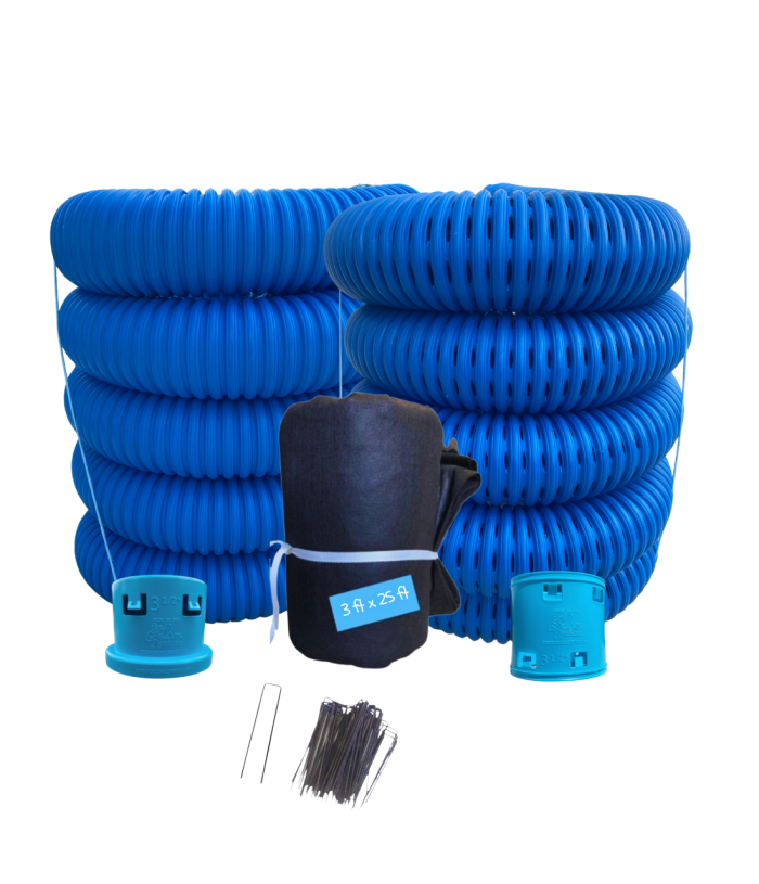 <span class="tr-grid">TORRENTIAL RAIN™ </span> 3½ in. French Drain with Discharge Line (Kit 20) </br> <span class="ca-dim">3½ in. x 19 ft. solid, 3½ in. x 19 ft. perforated </span></br> <span class="ca-ship">Free Shipping!</span> - Image 2