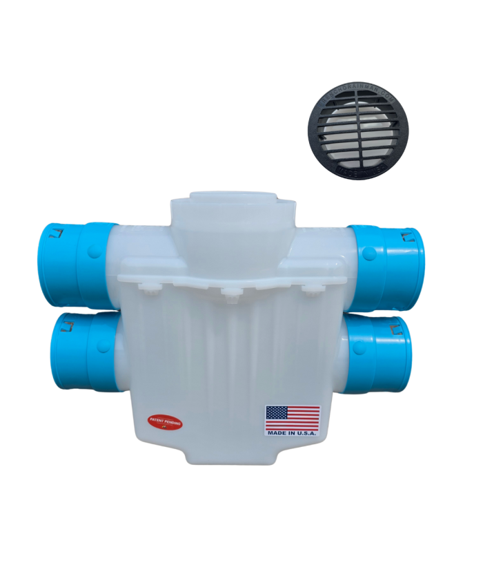 <span class="tr-grid">TORRENTIAL RAIN™ </span> 4 in. 4-Way Connect Catch Basin</br>  <span class="ca-dim">3½ in. Double Pipe System</span> - Image 4