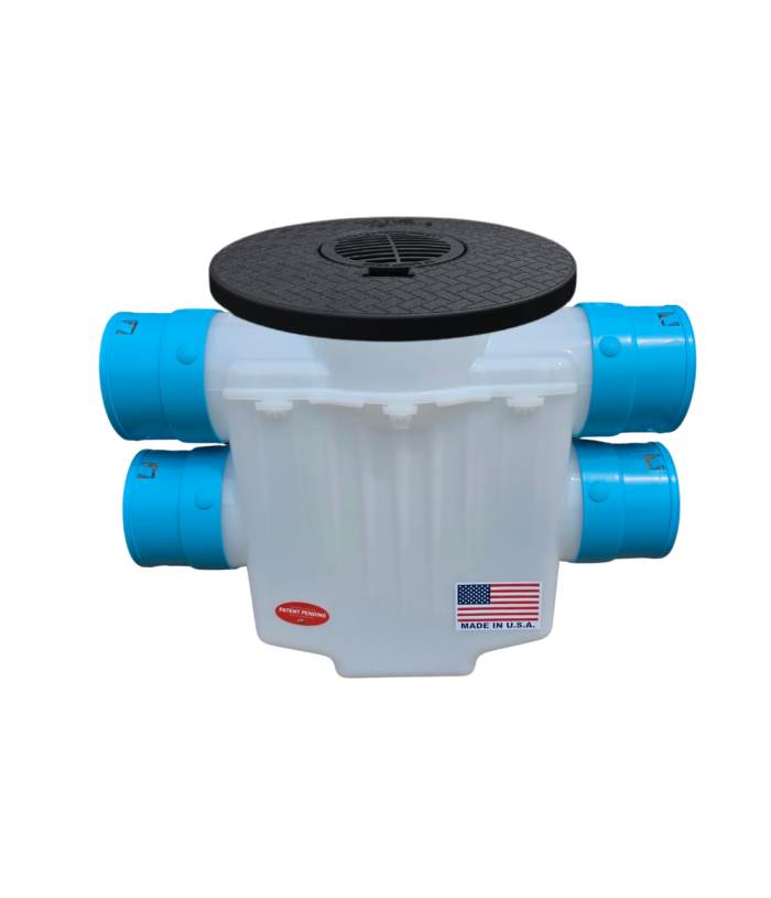 <span class="tr-grid">TORRENTIAL RAIN™ </span> 4 in. 4-Way Connect Catch Basin</br>  <span class="ca-dim">3½ in. Double Pipe System</span> - Image 5