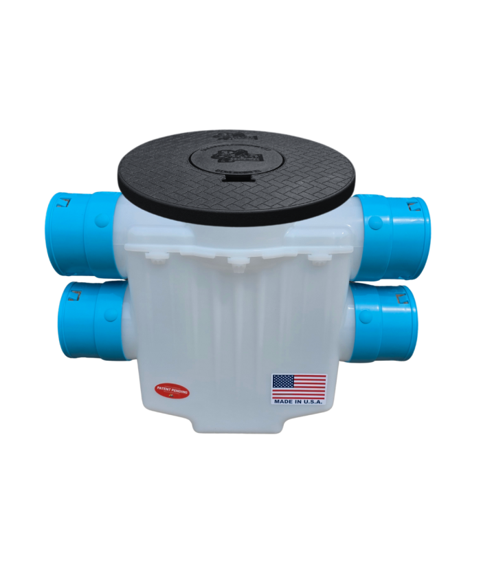 <span class="tr-grid">TORRENTIAL RAIN™ </span> 4 in. 4-Way Connect Catch Basin</br>  <span class="ca-dim">3½ in. Double Pipe System</span> - Image 7