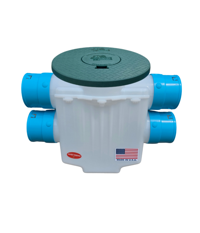 <span class="tr-grid">TORRENTIAL RAIN™ </span> 4 in. 4-Way Connect Catch Basin</br>  <span class="ca-dim">3½ in. Double Pipe System</span> - Image 9