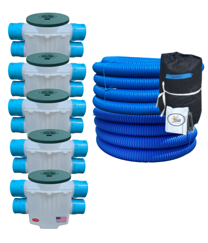<span class="tr-grid">TORRENTIAL RAIN™ </span> High Octane<span style="font-size: 60%; vertical-align: super;">®</span> French Drain and Yard Drain Combo Kit </br> <span class="ca-dim"> 3½ in. x 100 ft. knife-cut, 3½ in. x 100 ft. solid</span>