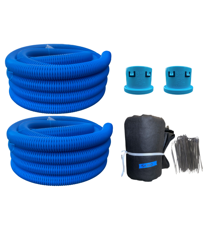 <span class="tr-grid">TORRENTIAL RAIN™ </span>  High Octane<span style="font-size: 60%; vertical-align: super;">®</span> Starter French Drain Kit</br> (Double Pipe System)</br> <span class="ca-dim"> 3½ in. x 200 ft. perforated pipe</span>